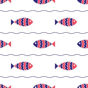 Seamless nautical pattern with fish Stock Illustration