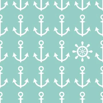 Seamless nautical pattern made of anchors and helm Illustration