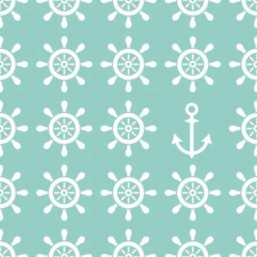 Seamless nautical pattern made of helms and anchor Stock Illustration