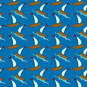 Seamless Nautical Pattern with Sailboats Stockillustratie
