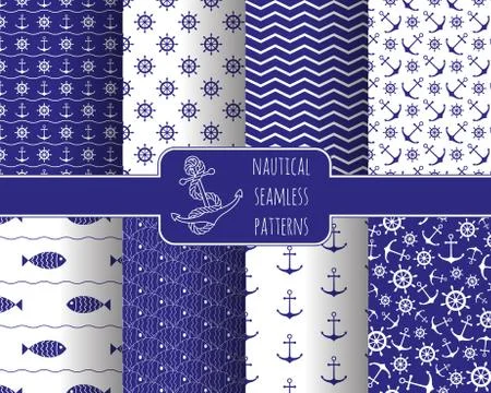 Seamless nautical pattern set Stock Illustration