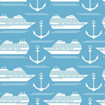 Seamless nautical pattern with ships and anchors Stock Illustration