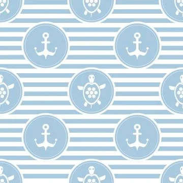Seamless nautical pattern with turtles and anchors 스톡 일러스트