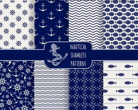 Seamless nautical patterns set Stock Illustration