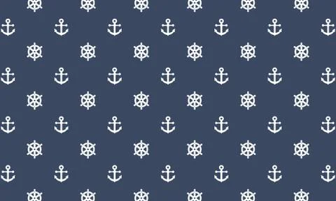 Seamless nautical sea pattern. Ship wheel and anchor. White anchor and ship w Stock Illustration