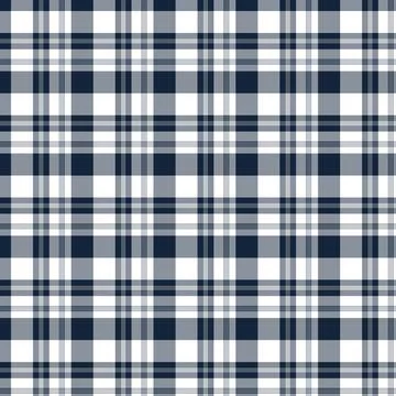 Seamless Navy Blue and White Plaid Tartan Vector Pattern Background 스톡 일러스트