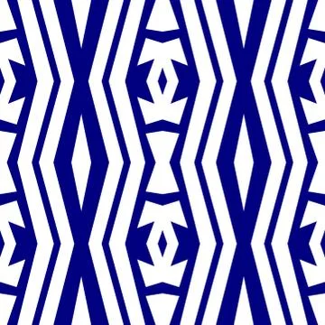 Seamless navy blue pattern with ornaments and zig zag stripes. Modern monochr イラスト素材