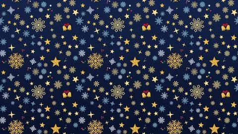 Seamless navy pattern of gold snowflakes, stars and bells, Christmas holida.. Stock Illustration