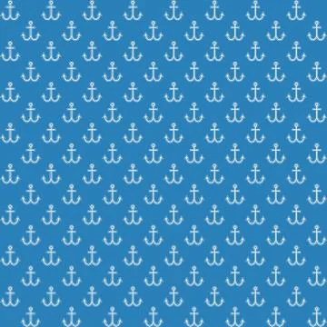 Seamless navy style pattern with white anchors Stock Illustration