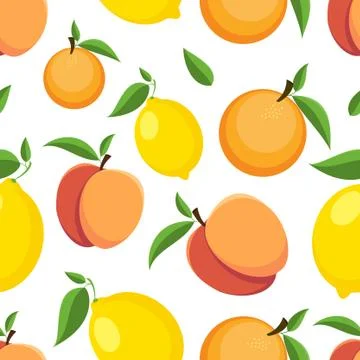 Seamless nectarine and lemon pattern on a white background. Bright fruit back Stock Illustration