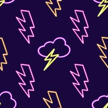 Seamless Neon Clouds Pattern. glowing desktop icon, neon sticker, neon figure Stockillustratie