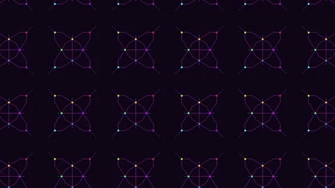 Seamless neon network nodes and lines pattern animation on dark background Stockbeeldmateriaal 332107072