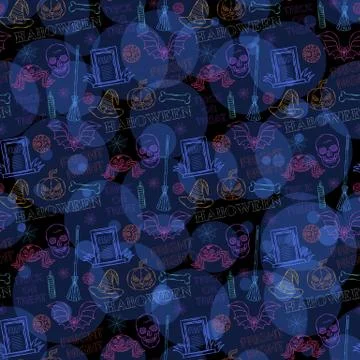 Seamless neon pattern with Halloween themed elements Stock Illustration