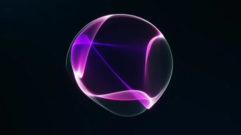 Seamless neon pink light sphere with flowing ribbons, futuristic energy orb.. Stock Footage 341402444