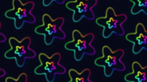 Seamless neon star pattern background with glowing rainbow outlines on dark Stock-Footage 333160836