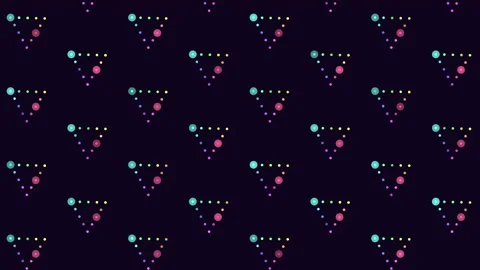 Seamless neon triangles pattern with dots on black gradient Video stock 237578030