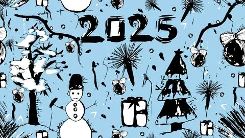 Seamless New Year 2025 pattern for design and decoration Stock Illustration