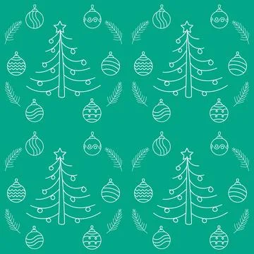 Seamless New Year contour pattern with a Christmas tree, branches and Christmas Stock Illustration