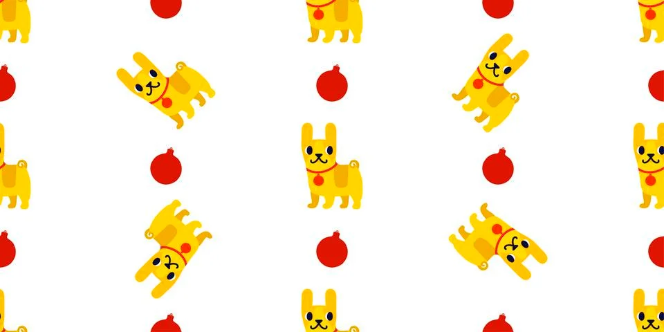Seamless New Year pattern with yellow dogs symbol of year 2018 on a white  Illustrazione stock