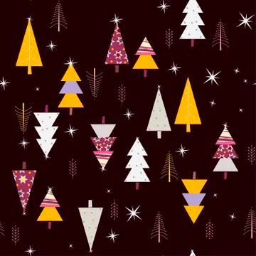 Seamless Night Forest Trees Pattern Stock Illustration