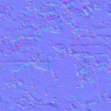 Seamless normal map texture of peeling damaged plaster old brick wall surface Stock Illustration