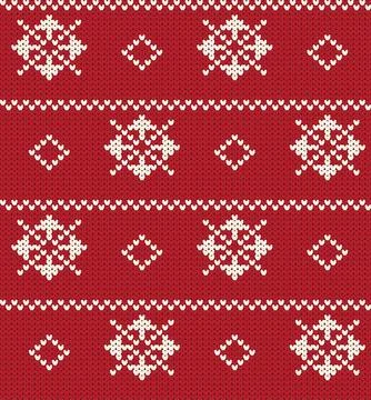 Seamless Norwegian knitted pattern, white stars on red sweater wool Stock Illustration