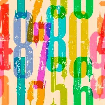 Seamless numbers pattern, grungy vector illustration,overprint background Stock Illustration