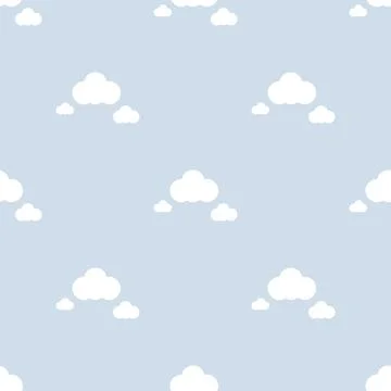 Seamless nursery pattern with clouds on lilac sky. Vector kids background. Ge イラスト素材