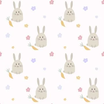 Seamless nursery pattern with cute bunny, flowers and carrot. Vector illustra イラスト素材