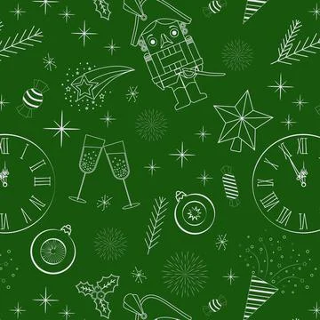 Seamless nutcracker pattern on a green background Stock Illustration