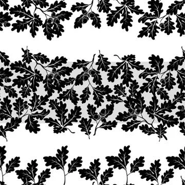 Seamless, oak branches silhouettes Stock Illustration