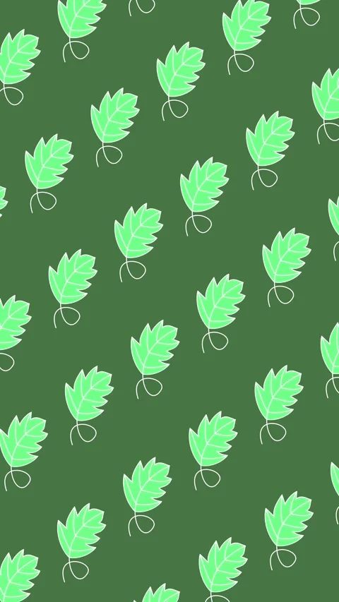 Seamless oak leaf pattern on dark green background animation. Hand-drawn green Stockbeeldmateriaal 331866632