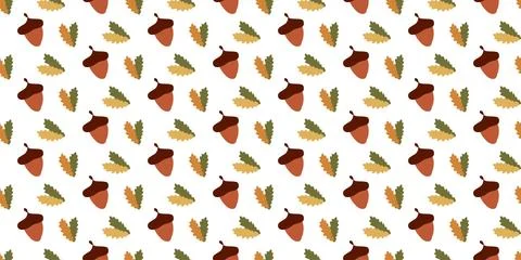 Seamless oak pattern. Acorns and leaves. Vector background with Isolated Bo.. Stock Illustration
