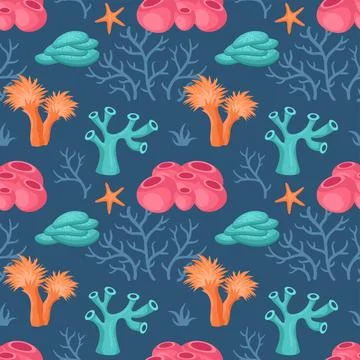 Seamless Ocean Pattern Design Featuring Decorative Marine Life Elements in .. イラスト素材