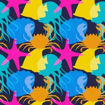 Seamless Ocean Pattern Design Featuring Decorative Marine Life Elements in .. イラスト素材