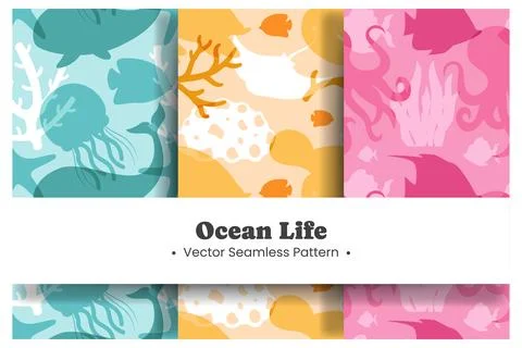 Seamless Ocean Pattern Design Featuring Decorative Marine Life Elements in .. 스톡 일러스트