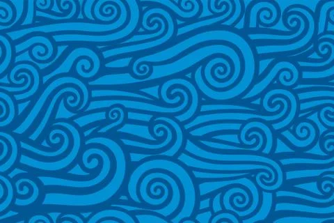 Seamless ocean waves plain background texture in blue. Stock Illustration