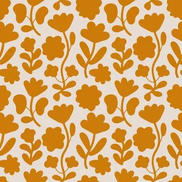 Seamless Ochre Floral Pattern Background for Minimalist Nature Decor Stock Illustration