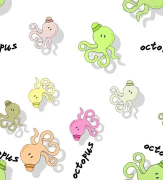 Seamless octopus pattern with drop shadow Stock Illustration