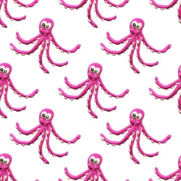 Seamless octopus pattern made of air plasticine Stock Photos
