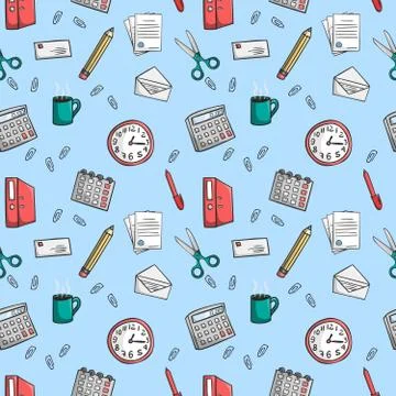Seamless office stationery pattern background Illustrazione stock