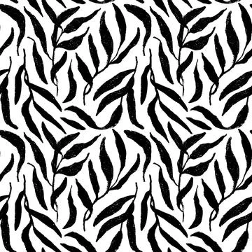 Seamless olive branch pattern with long leaves. Stock Illustration