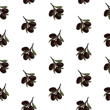 Seamless olive pattern on white background Stock Illustration