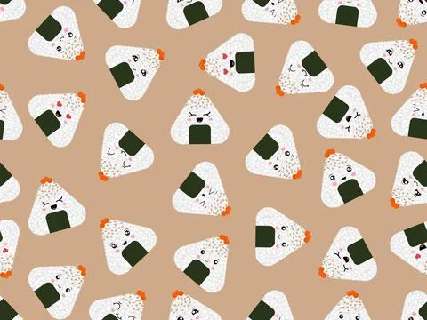 Seamless onigiri pattern. Vector design of Asian cuisine Illustrazione stock