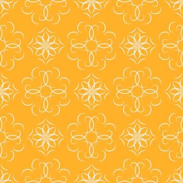 Seamless orange abstract geometric pattern with floral elements arabesques Stock Illustration