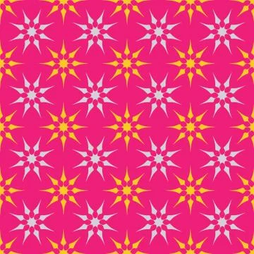 Seamless orange and turquoise octagonal star pattern design on pink backgroun Stock Illustration