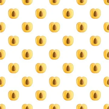Seamless orange apricot fruit pattern with kernels Illustrazione stock