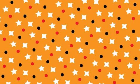 Seamless Orange Background with White Stars and Polka Dots Stock Illustration