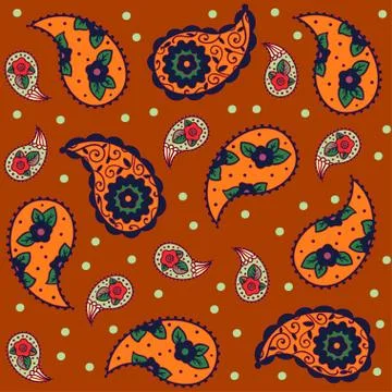 Seamless orange brown pattern, traditional Asian elements Paisley Illustrazione stock