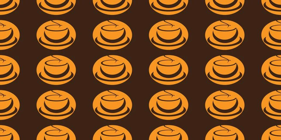 Seamless Orange Coffee Cup or Soup Bowl Icons Pattern on Wide Scale Brown B.. Illustrazione stock
